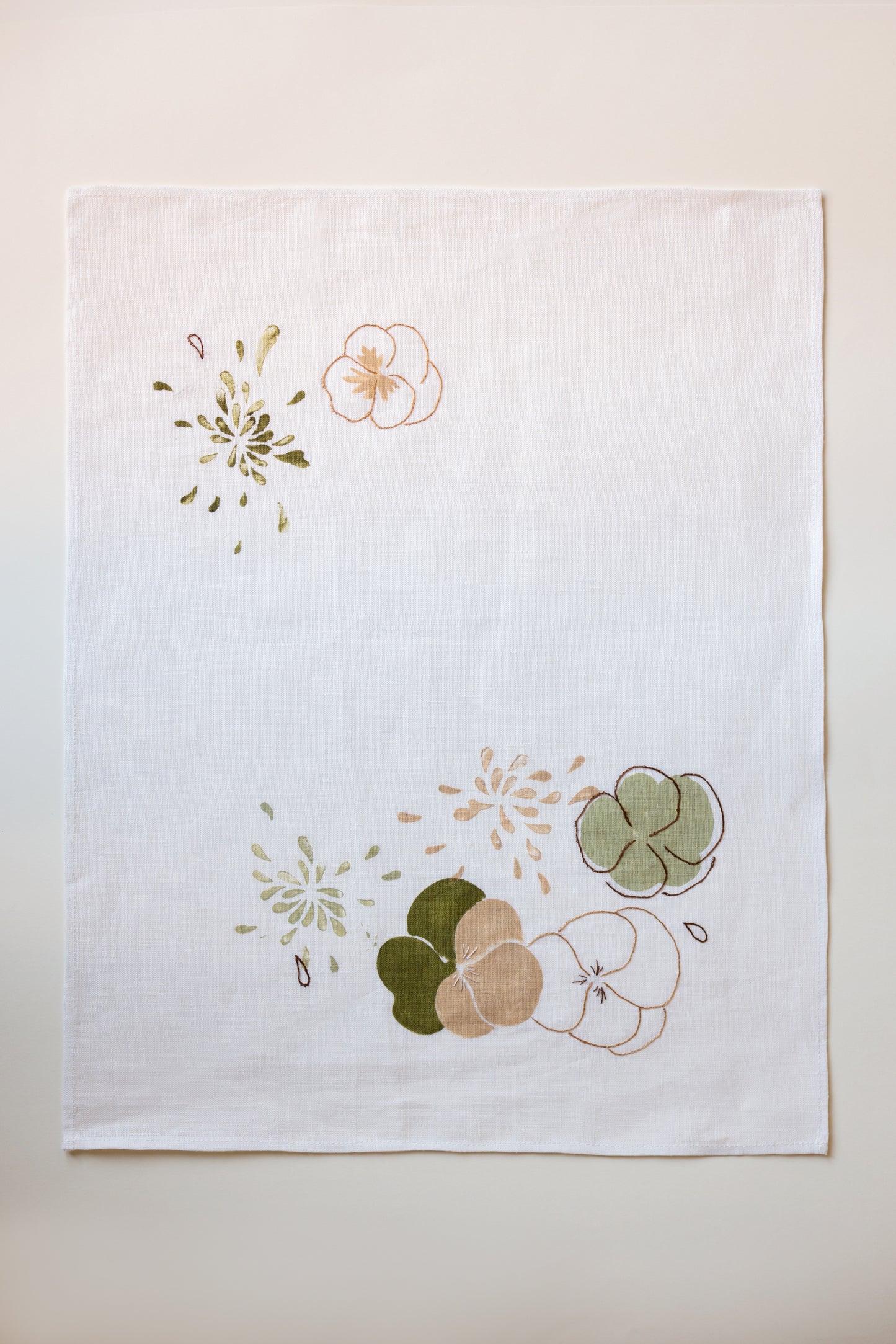 Linen Placemat with green and brown flowers